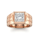 Rose Gold Princess Cut Bezel Set Solitaire Engagement Ring with Smooth Band