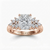 Rose Gold Radiant Cut Engagement Ring With Marquise Diamond Cluster Side Accents