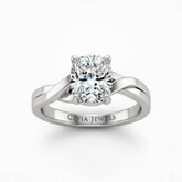 White Gold Cushion Brilliant Solitaire Engagement Ring With Elegant Split Twist Shank