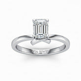 Silver Emerald Diamond Solitaire Engagement Ring With Modern Twist Shank