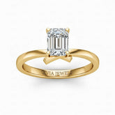 Yellow Gold Emerald Diamond Solitaire Engagement Ring With Modern Twist Shank
