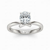 Silver Oval Diamond Solitaire Engagement Ring With Modern Twist Shank