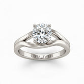 White Gold Cushion Cut Solitaire Engagement Ring with Contemporary Bypass Shank