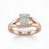 Rose Gold Emerald Cut Solitaire Engagement Ring with Contemporary Bypass Shank