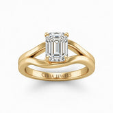 Yellow Gold Emerald Cut Solitaire Engagement Ring with Contemporary Bypass Shank