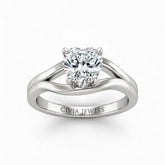 Silver Heart Cut Solitaire Engagement Ring with Contemporary Bypass Shank