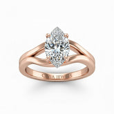 Rose Gold Marquise Cut Solitaire Engagement Ring with Contemporary Bypass Shank