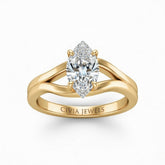 Yellow Gold Marquise Cut Solitaire Engagement Ring with Contemporary Bypass Shank