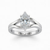 Silver Marquise Cut Solitaire Engagement Ring with Contemporary Bypass Shank