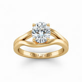 Yellow Gold Oval Cut Solitaire Engagement Ring with Contemporary Bypass Shank