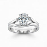 Silver Oval Cut Solitaire Engagement Ring with Contemporary Bypass Shank