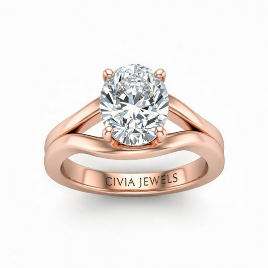 Rose Gold Oval Cut Solitaire Engagement Ring with Contemporary Bypass Shank