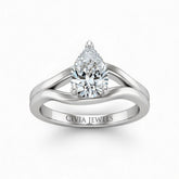 Silver Pear Cut Solitaire Engagement Ring with Contemporary Bypass Shank