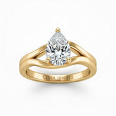 Yellow Gold Pear Cut Solitaire Engagement Ring with Contemporary Bypass Shank