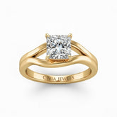 Yellow Gold Princess Cut Solitaire Engagement Ring with Contemporary Bypass Shank