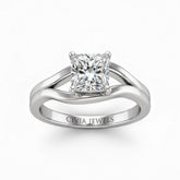 Silver Princess Cut Solitaire Engagement Ring with Contemporary Bypass Shank