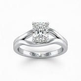 Silver Radiant Cut Solitaire Engagement Ring with Contemporary Bypass Shank