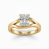 Yellow Gold Radiant Cut Solitaire Engagement Ring with Contemporary Bypass Shank