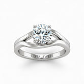 Silver Round Cut Solitaire Engagement Ring with Contemporary Bypass Shank