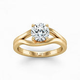 Yellow Gold Round Cut Solitaire Engagement Ring with Contemporary Bypass Shank