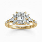 Yellow Gold Radiant Cut Engagement Ring With Marquise Diamond Floral Side Clusters And Pavé Band