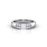 White Gold Open Cuff Wedding Band With Diamond Cluster Ends