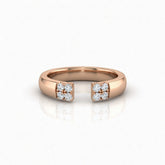 Rose Gold Open Cuff Wedding Band With Diamond Cluster Ends