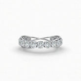 White Gold Curved Diamond Wedding Band With Open Crossover Shank And Round Diamonds