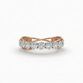 Rose Gold Curved Diamond Wedding Band With Open Crossover Shank And Round Diamonds