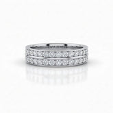 Silver Double Row Diamond Wedding Band With Pavé Set Round Diamonds