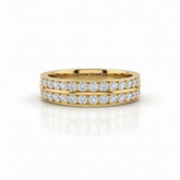 Yellow Gold Double Row Diamond Wedding Band With Pavé Set Round Diamonds