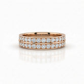 Rose Gold Double Row Diamond Wedding Band With Pavé Set Round Diamonds