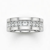 Silver Faceted Princess Cut Diamond Channel Set Wedding Band