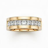 Yellow Gold Faceted Princess Cut Diamond Channel Set Wedding Band