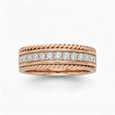 Rose Gold Rope Edge Diamond Channel Set Wedding Band With Round Brilliant Diamonds