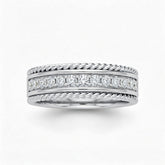 Silver Rope Edge Diamond Channel Set Wedding Band With Round Brilliant Diamonds