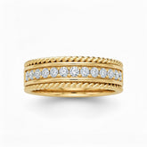 Yellow Gold Rope Edge Diamond Channel Set Wedding Band With Round Brilliant Diamonds