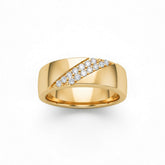 Yellow Gold Diagonal Pavé Diamond Statement Wedding Band With Round Brilliant Diamonds