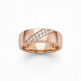 Rose Gold Diagonal Pavé Diamond Statement Wedding Band With Round Brilliant Diamonds