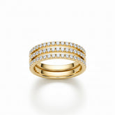 Yellow Gold Triple Row Pavé Diamond Stackable Wedding Band