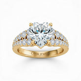 Yellow Gold Heart Cut Solitaire Engagement Ring With Pavé Diamond Band And Classic Four-Prong Setting