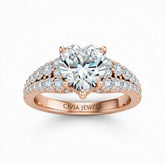 Rose Gold Heart Cut Solitaire Engagement Ring With Pavé Diamond Band And Classic Four-Prong Setting