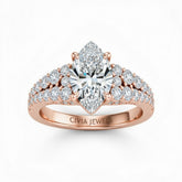 Rose Gold Marquise Cut Solitaire Engagement Ring With Pavé Diamond Band And Classic Four-Prong Setting