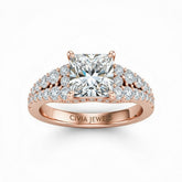 Rose Gold Princess Cut Solitaire Engagement Ring With Pavé Diamond Band And Classic Four-Prong Setting