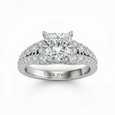 White Gold Princess Cut Solitaire Engagement Ring With Pavé Diamond Band And Classic Four-Prong Setting