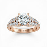Rose Gold Round Cut Solitaire Engagement Ring With Pavé Diamond Band And Classic Four-Prong Setting
