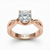 Rose Gold Cushion Diamond Solitaire Engagement Ring With Interwoven Twist Shank