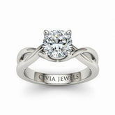Silver Cushion Diamond Solitaire Engagement Ring With Interwoven Twist Shank