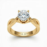 Yellow Gold Cushion Diamond Solitaire Engagement Ring With Interwoven Twist Shank
