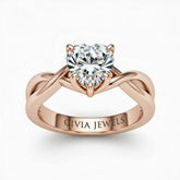 Rose Gold Heart Diamond Solitaire Engagement Ring With Interwoven Twist Shank